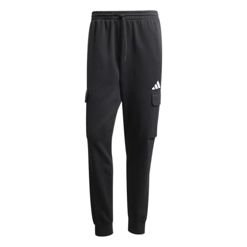 adidas Mens Essentials Feel Cozy Fleece Sportswear Cargo Pants,Black/White,Medium