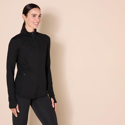 Amazon Essentials Women's Brushed Tech Stretch Full-Zip Jacket (Available in Plus Size), Black, Small