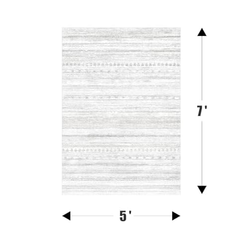 Boho Area Rug 5x7 Carpet-Rugs for Living Room Distressed Moroccan-Machine Washable Rugs for Bedroom Dining Room Living Room Rug Modern Neutral Rug White & Grey