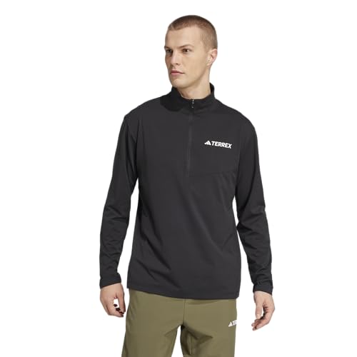 adidas Mens Terrex Multi Half-Zip Long Sleeve Hiking T-Shirt,Black,Medium