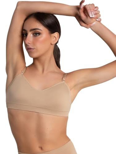 Capezio Womens Seamless Clear Back Sweetheart Bandeau Sports Bra, Beige, Medium US