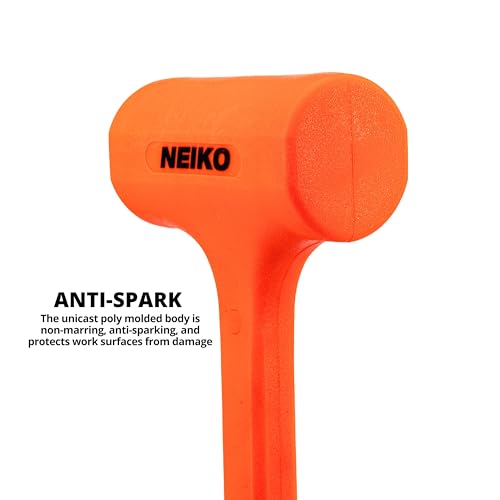 NEIKO 02888A Dead Blow Hammer Set, 3pc Neon Orange Deadblow Mallet, 1lb, 2lb, 3lb Hammers, Spark and Rebound Resistant, Unibody Molded, Checkered Grip