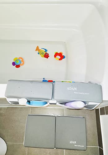 ADAM Bath Kneeler and Elbow Rest Pad Set - Adult Bath Pillow with Non-Slip, Waterproof, Plush Grey Kneeling Pad and Arm Support