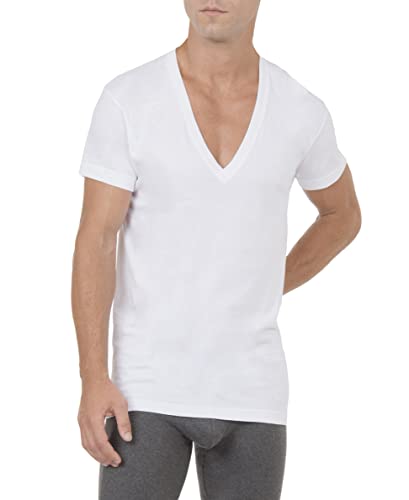 2(x)ist Men's Cotton Slim Fit Deep V Neck T-Shirt Multipack, White, Large