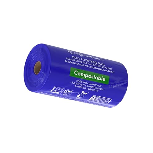 Certified Home Compostable Dog Poop Bag Rolls, 300 Count Tie-Handle & Gusseted Leak-Proof, Odor-Proof, Thick Blue Refill Rolls, Unscented
