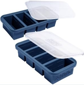 Souper Cubes 1 Cup Silicone Freezer Molds with Lids - Soup Cubes Freezer Tray with Lid - Perfect for Freezing Broth, Rice, Individual Portions, Meal Prepping and More - Blueberry - 2-Pack