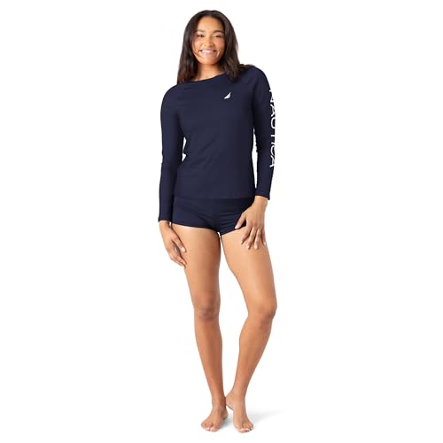 Nautica Women's Rashguard – Quick-Dry, UPF Protection, Swim Shirt, Pool, Beach, Hiking, Yoga, Volleyball, Navy, Medium