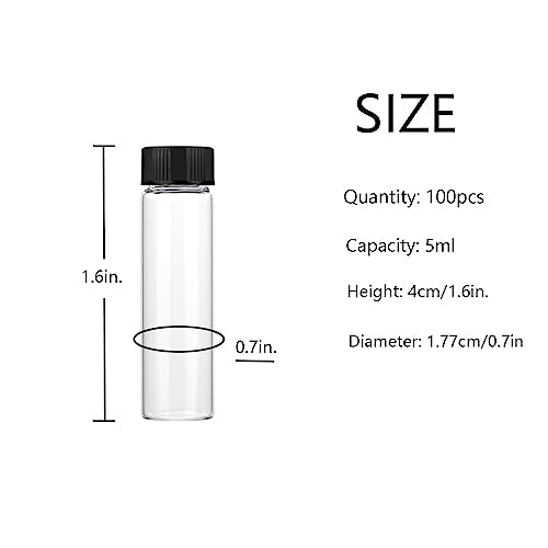 BKMAMLAB 5ml Clear Small Glass Vials 100pcs with Screw Caps(100pcs)…