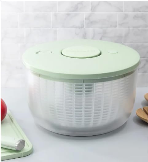 KitchenAid - Universal Salad Spinner with Removable, Colander and One Handed Pump Mechanism, Large Bowl Nests and Features Non Slip Base, 7.43 Quart, Pistachio)