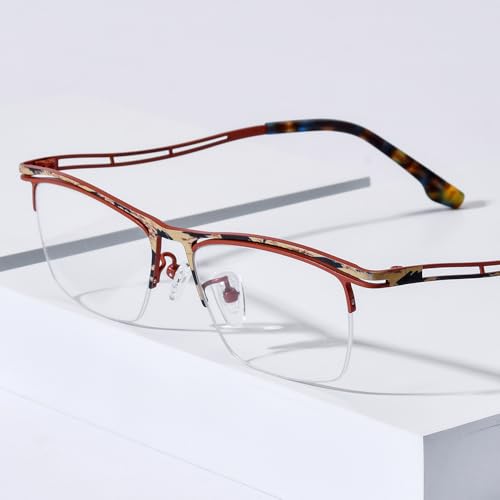 FONEX Colorful Pure Titanium Glasses Frame Men Semi Rimless Square Eyeglasses Eyewear (85890 Red)