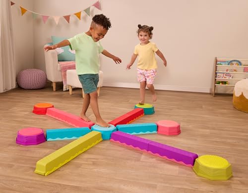 B. toys - Balance Toys for Kids – Modular Interlocking Toddler Balance Beam with 10 Balancing Beams & 6 Sensory Stepping Stones – Indoor Active Play Equipment Physical Development – Ages 3+
