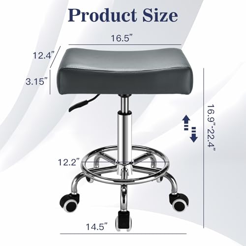 Grey Square Salon Rolling Stool - 300lbs Weight Capacity,Adjustable Swivel Stool with Wheel,Pu Leahter Comfortable Cutting Stools for Salon Tattoo Stylist Massage Perfect for Work SPA (Grey)