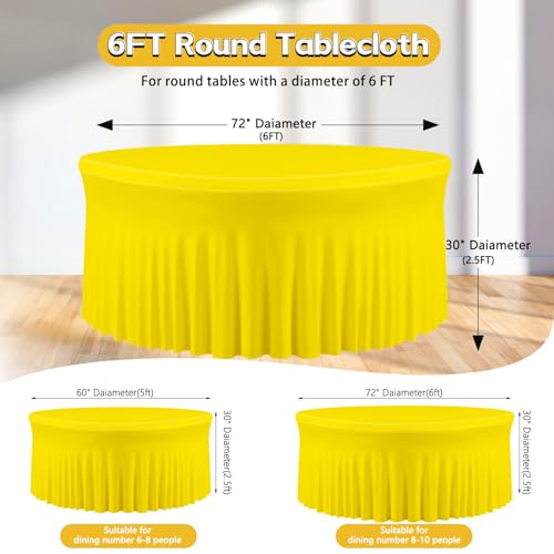 4 Pack Yellow Round Tablecloth, Fitted Tablecloths for 6 FT Circle Table, Polyester Fabric Yellow Table Cloth Round Tables for Wedding Photography Party Professional Events Graduation Ceremonies