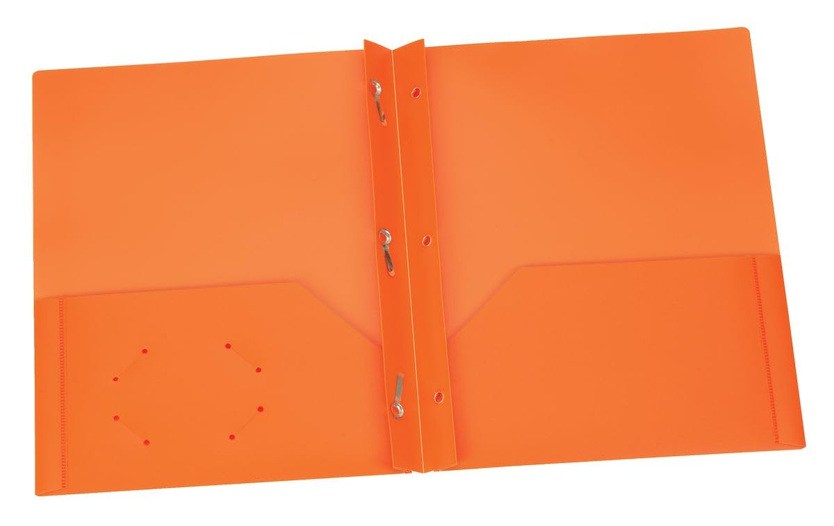 Oxford Duotangs with Two Pockets, Plastic, Letter Size, Orange, 2-Prong Fasteners, 100-Sheet Capacity, Business Card Holder, 25-Pack, for School, Office or Filing Organization