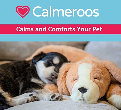 Calmeroos Puppy Heartbeat Toy Canadian-Owned Company Sleep Aid Puppy Anxiety Relief Soother Dogs Cuddle Calming Behavioral Aid for Pets (Brown Puppy with Heart)
