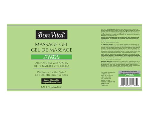 Bon Vital BVNATG1G Naturale Massage Gel for Earth-Friendly & Relaxing Massage, Hypoallergenic Gel for Sensitive Skin, 1 Gallon Bottle