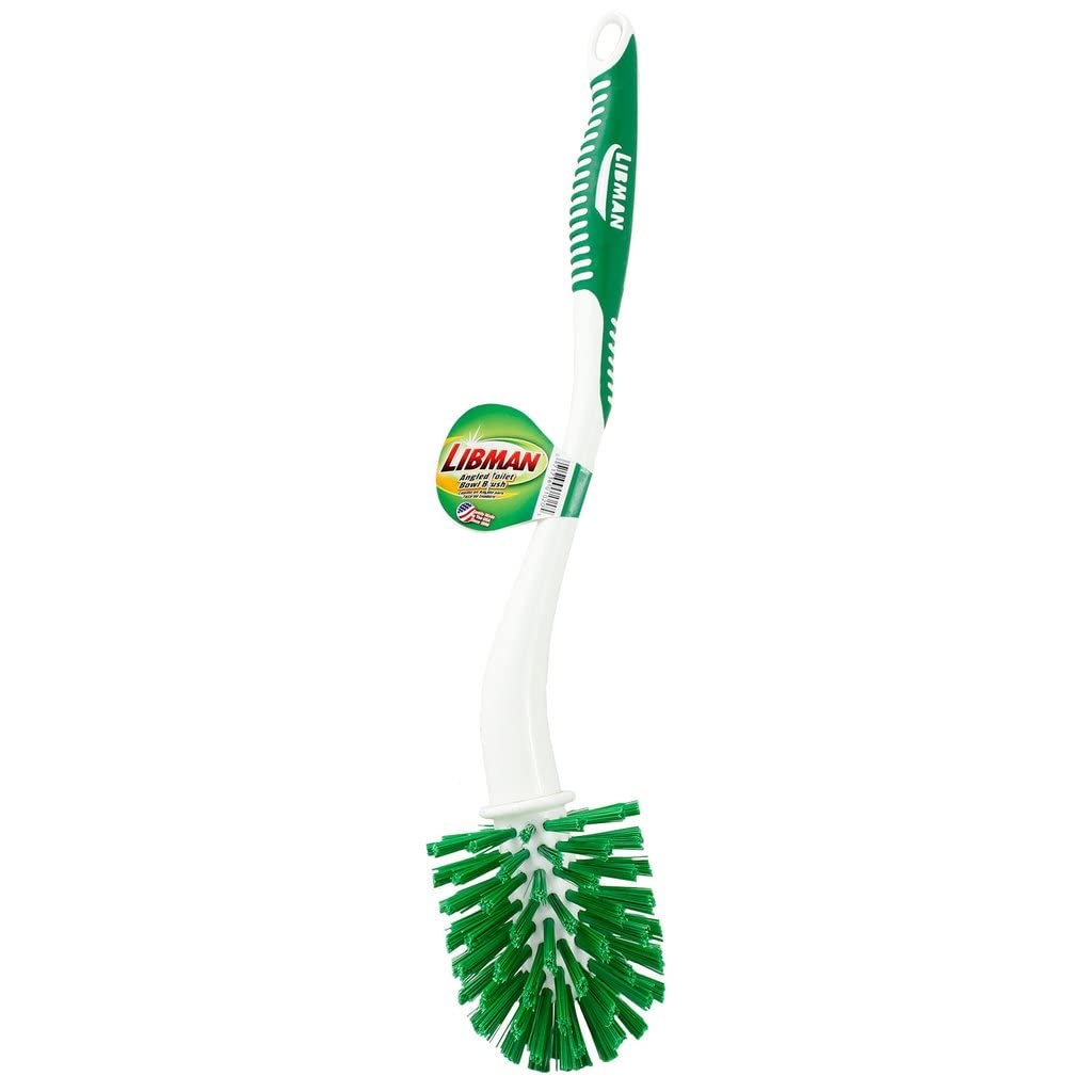 LIBMAN Curved Toilet Brush - 3 Pk Angled Toilet Bowl Brush with Long Handle - Bathroom Bowl Cleaning