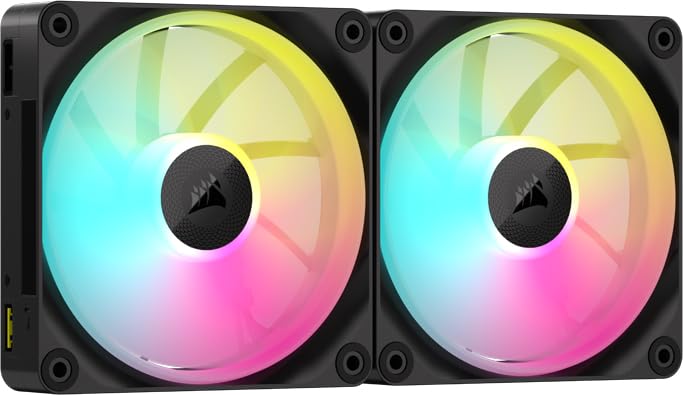 CORSAIR iCUE Link LX140 RGB 140mm PWM Fan Dual Pack – Dual Light Loops – Includes iCUE Link System Hub – CORSAIR AirGuide Technology – Black