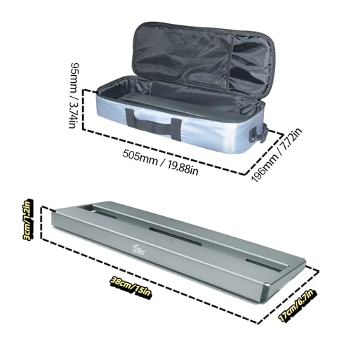 ISET Aluminum Pedal Board Super Light 1.23lb Effect Pedalboard Size 15" x 6.7" with Carry Bag