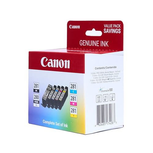Canon PGI-280/CLI-281 Genuine Combo Pack, Compatible with TR8520, TS9120,TS8120, TS6120, TS9521C/a, TS9520/a, TS8220, TS6220, TS8320, TS6320, TS702/a, and TR8620/a Series Printers