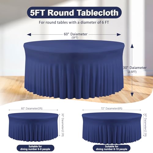 4 Pack Navy Blue Cloth Tablecloth for 5 FT Round Table, Circle Picnic Table Cloths for Outdoors, Table Cloths for 60 Inch Circular Tables for Wedding Photography Party Events Mermaid Birthday Decor
