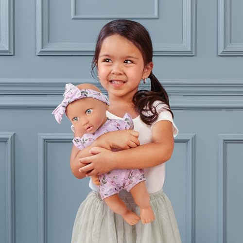 LullaBaby – 14-Inch Realistic Baby Doll – Brown Eyes & Soft Body – Clothing Floral Sleeper, Headband & Pacifier – Plush Bassinet Bed – Pretend Play 2+ Years – Floor Pillow Set