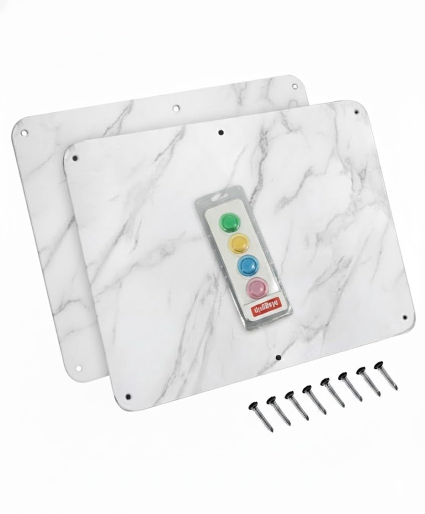 17.5inchX11.5inch Large Stainless Steel Plate for Magnets, 3M Adhesive Back, Mounting Screws, Ideal for Magnetic Shelf, Spice Holders, Fridge Magnets. Mount Anywhere! (Carrara Marble, 2 Pack)