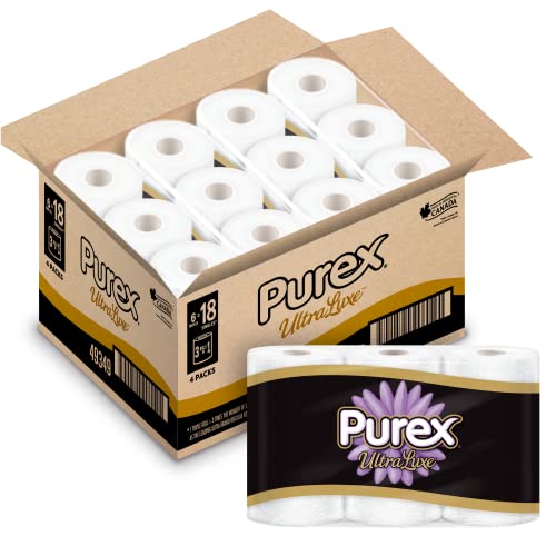 Purex UltraLuxe Luxuriously Soft & Thick Toilet Paper, 4 Packs of 6 Triple Rolls = 72 Single Rolls