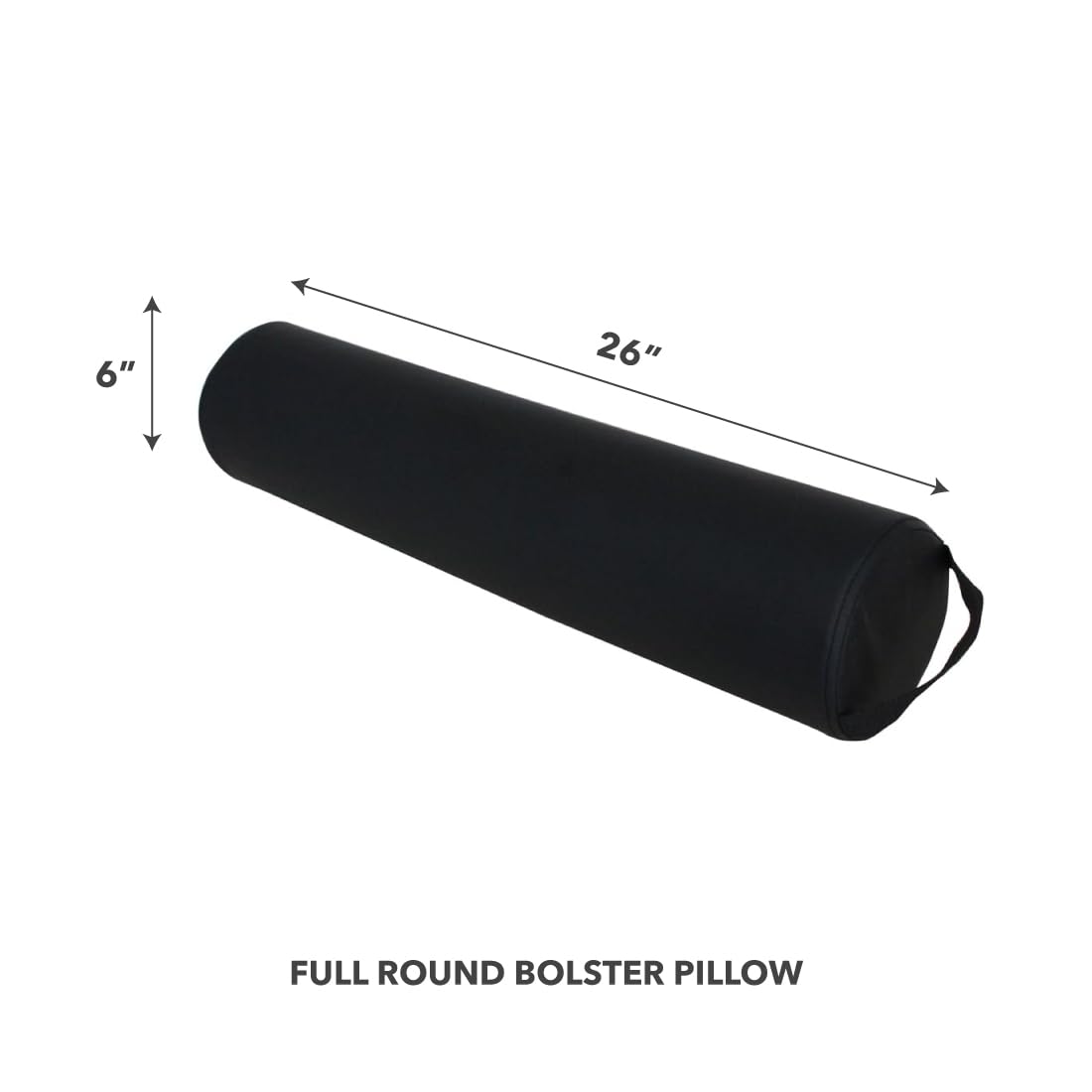 ForPro Full Round Bolster, Black, Oil and stain-resistant, for Massage and Yoga, 6” R x 26” L