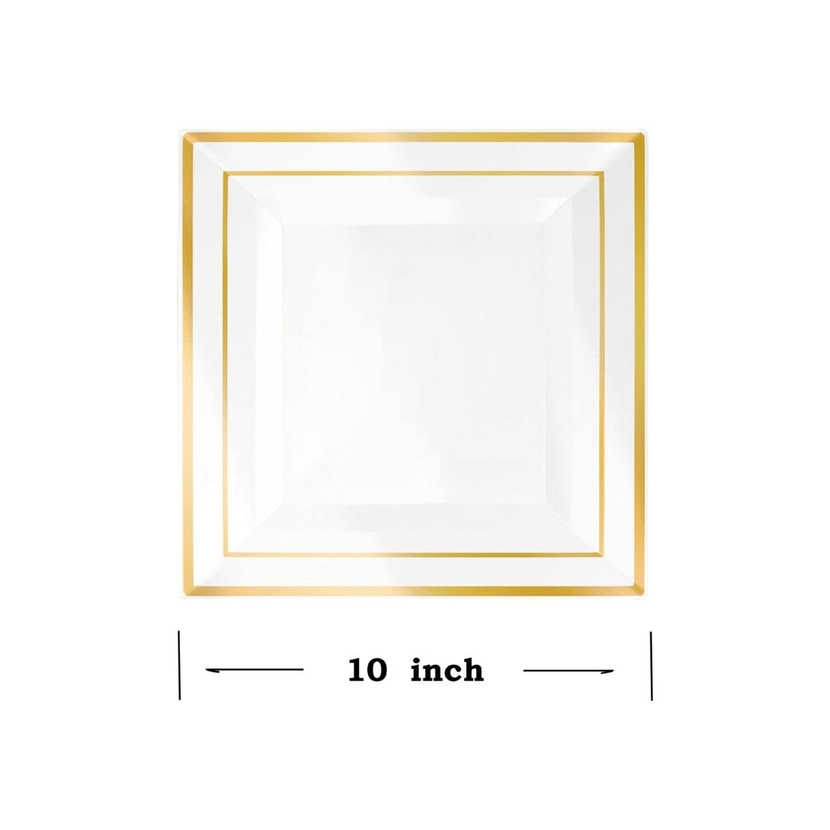 M Honor 50 Piece Gold Rimmed Square Reusable Plastic Plates for Weddings, Parties and Dinners | 10 Inch
