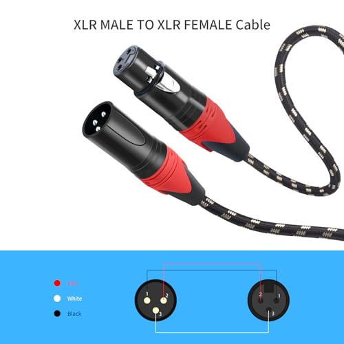 Jozzai XLR Cable 50ft 2 Packs - Premium Balanced Microphone Cable with 3-Pin XLR Male to Female Mic Speaker Cable, Black and White Grid Layer, Pure Copper and Plated Conductors