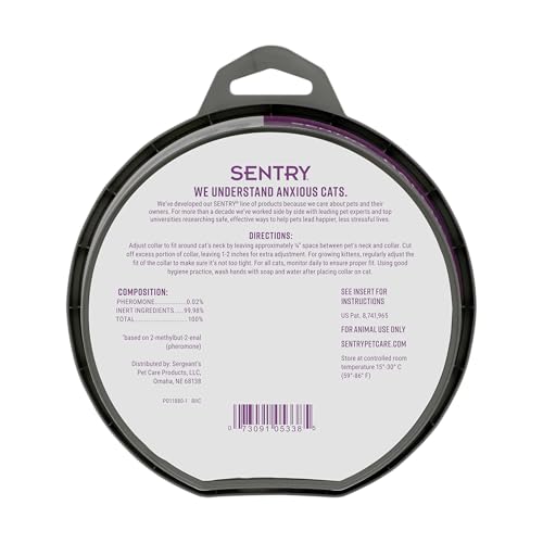 SENTRY PET Care Sentry Calming Collar for Cats, Long-Lasting Pheromone Collar Helps Calm Cats for 30 Days, Reduces Stress, Helps Calm Cats from Anxiety, Loud Noises, and Separation, 3 Count
