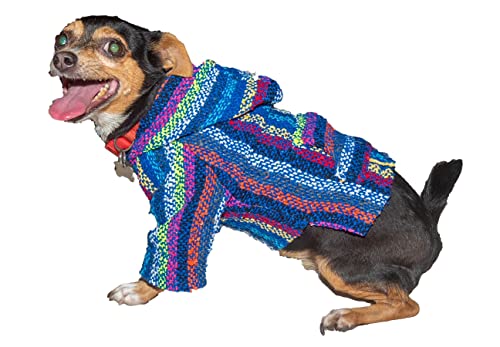 Mexican Dog Poncho Doggo Hoodie Baja Ponchos Blanket for Dogs Costume Pup Crew Pajamas Chihuahua Sweater Clothes from Small, Medium to Big Dog Made in Mexico with Recycled Fabric (5, Blue)