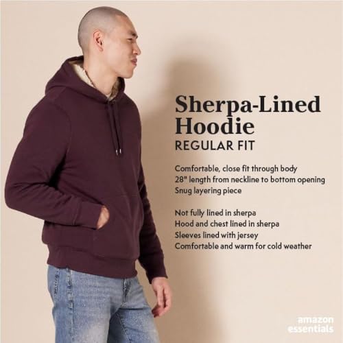 Amazon Essentials Men's Sherpa-Lined Pullover Hoodie Sweatshirt, Black, Small