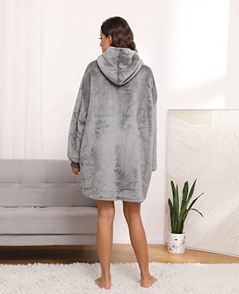 Lostrain Blanket Hoodie, Oversized Sherpa Wearable Super Soft Warm Cozy with Giant Hoody Plush Fleece Big Pocket Fit for Adults Men Women Teens One Size Indoor Outdoor-Grey