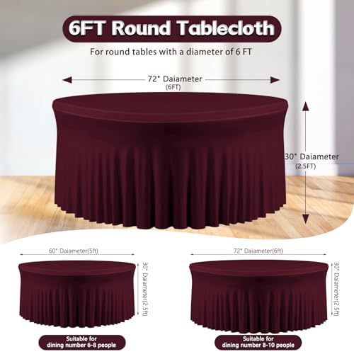 4 Pack Burgundy Round Tablecloth, Fitted Tablecloths for 6 FT Round Tables, Polyester Fabric Burgundy TableCloth Circle Table for Wedding Photography Party Professional Events Juneteenth Decorations