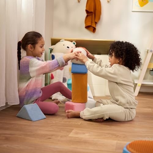 B. Toys – Sensory Foam Building Blocks for Kids – 8– Pieces Textured Stacking Toys for Babies 6– 12 Months – Soft Geometric Shapes with Tactile Fabric Cover – Foam Blocks for Toddlers