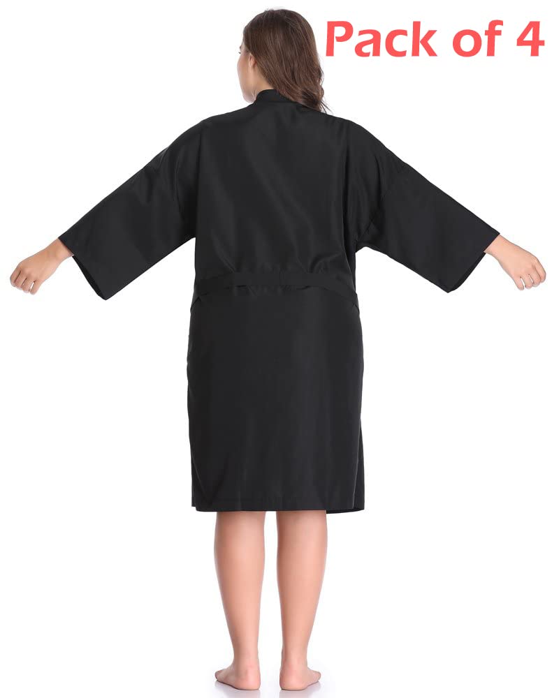 PERFEHAIR Salon Robes Smock for Clients, Pack of 4, Hair Salon Client Gown Cape, Black