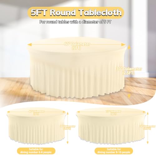 4 Pack Champagne Cloth Tablecloth for 5 FT Round Table, Circle Picnic Table Cloths for Outdoors, Table Cloths for 60 Inch Circular Tables for Wedding Photography Social Events Engagement Party Decor