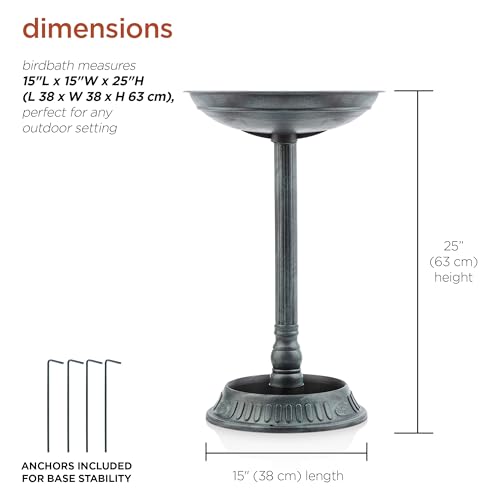 Alpine Corporation - 25" Tall Outdoor Birdbath with Planter Yard Statue, Green – Stunning Garden Accent to Attract Birds - Durable Polypropylene Construction for Patio, Deck, or Yard