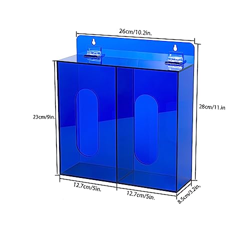 Blue Acrylic Glove Box Holder, Wall Mounted Glove Dispenser, Hairnet Shoe Cover Dispenser (for 2 Boxes)