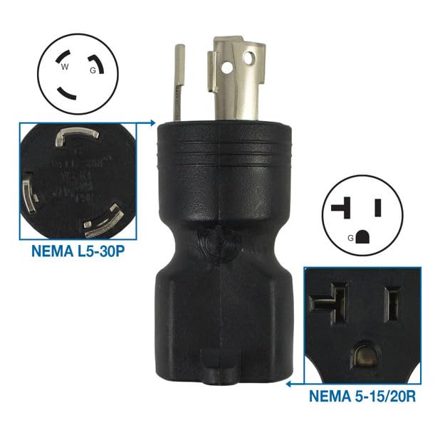 Conntek 30126-BK L5-30P 30-Amp 125-Volt Locking Male Plug for 15 to 20-Amp Straight Blade Female Connector Adapter
