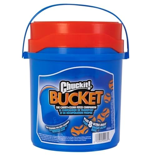 Chuckit! Ultra Ball Fetch Toy for Dogs, Medium Size 8 Pack with Cleaning Bucket