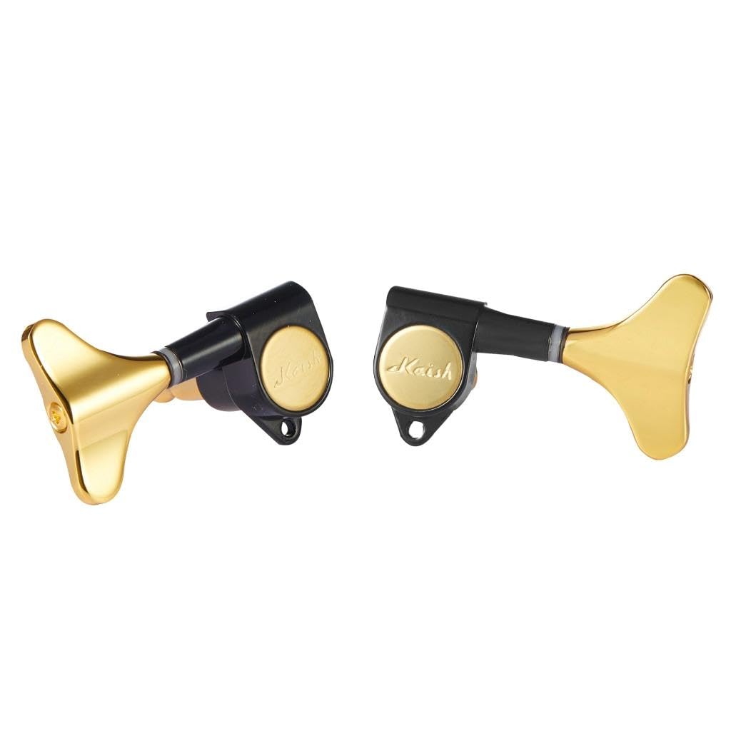 KAISH 6 String 3R3L 18:1 Sealed Bass Tuners Bass Guitar Tuning Keys Tuning Machine Heads for Ibanez/Yamaha Style Acoustic/Electric Bass Black with Gold