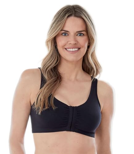 Bestform 5006014 Comfortable Unlined Wireless Cotton Stretch Sports Bra with Front Closure, Grey | Black | White, 38