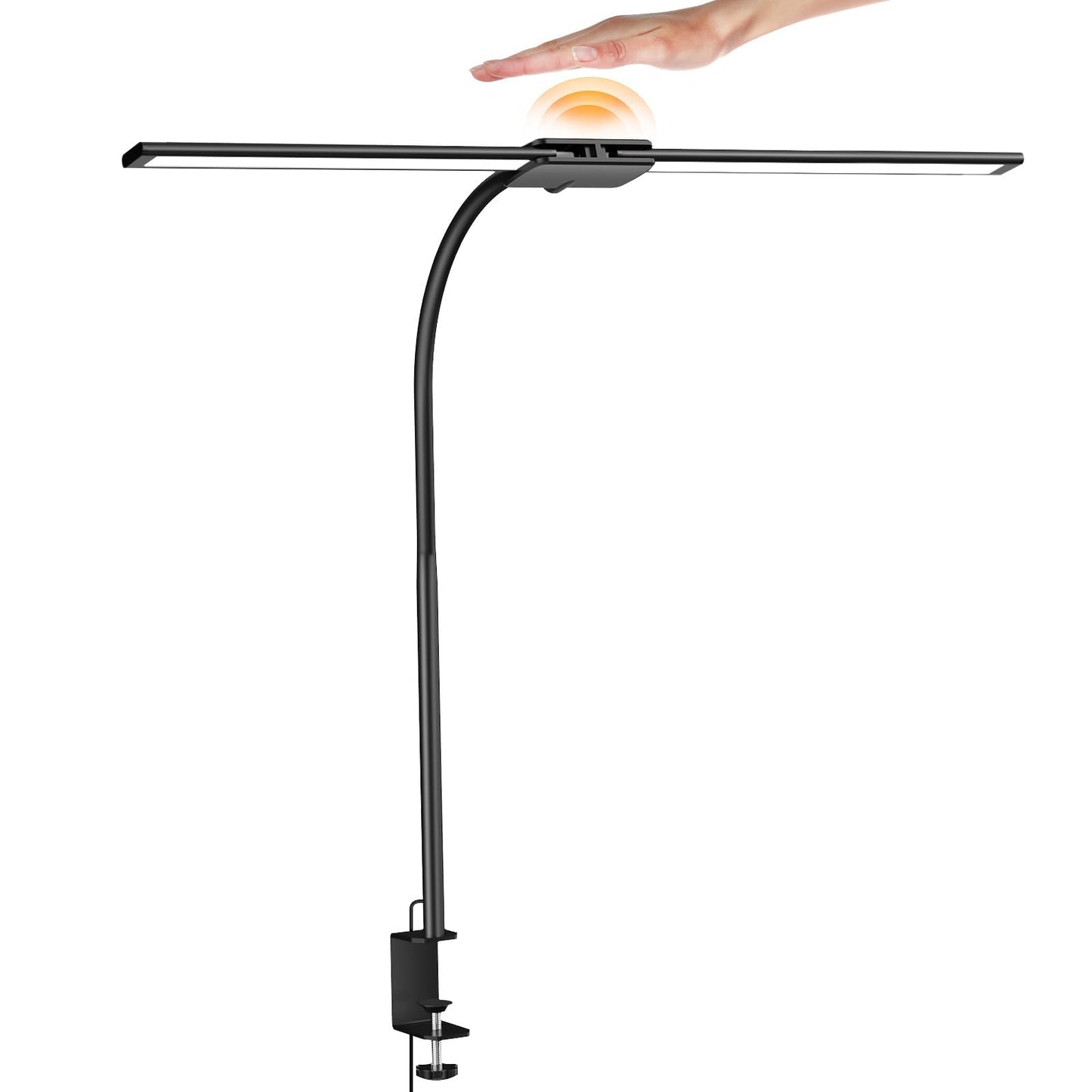 Syrinx LED Desk Lamp with Clamp,Dual Head Gooseneck Desk Lamps Home Office with Gesture Switch & Wired Control, 18W Bright Adjustable Desk Light Eye-Caring Office Desk Lamp for Crafting Reading