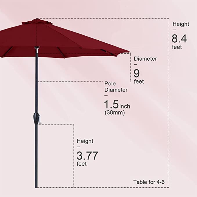 OKSTENCK 9 FT Patio Umbrella Outdoor Beach Umbrella with 8 Sturdy Ribs for Patio Garden Beach Pool Backyard, (Red)