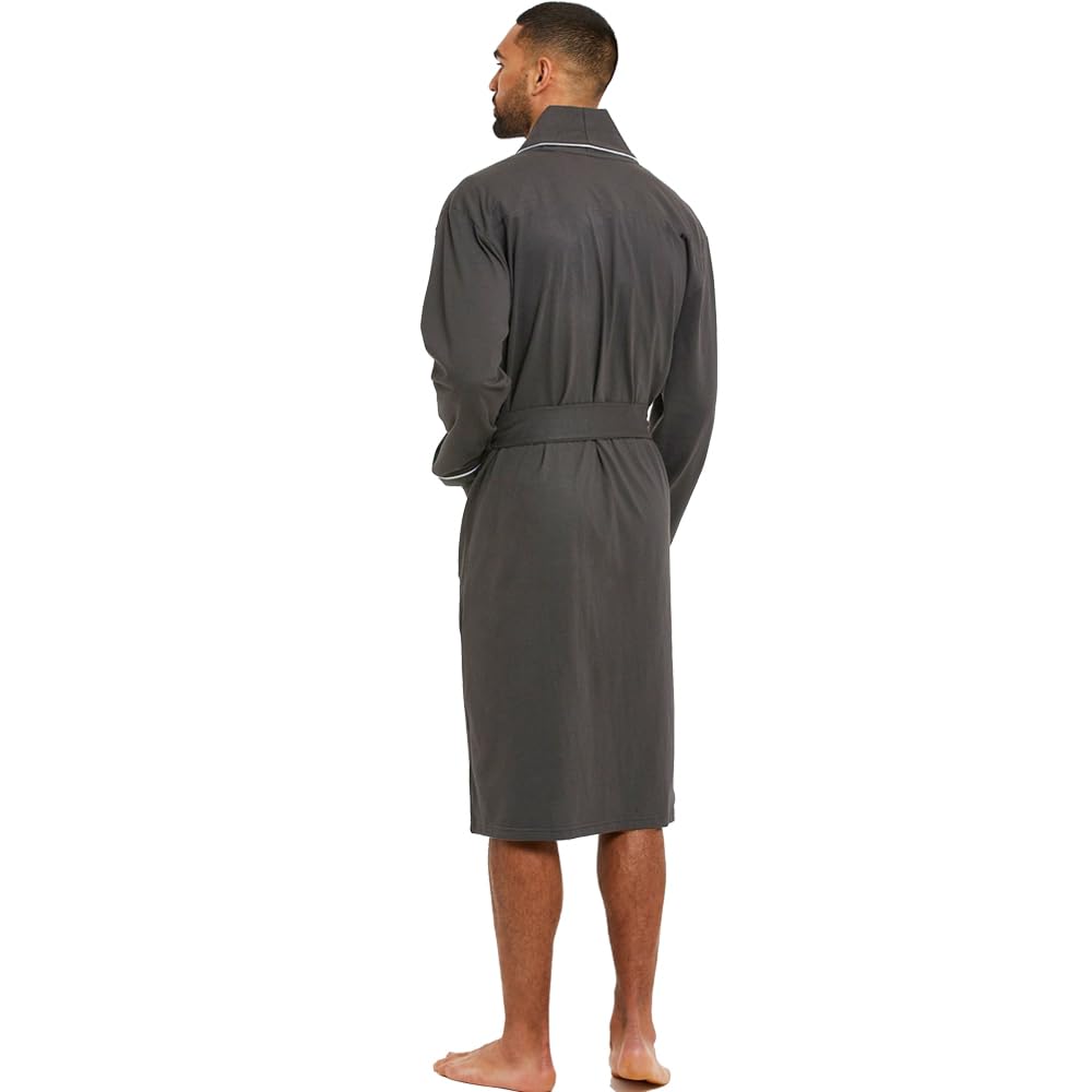 HOLOVE Men's Pure Cotton Batshrobes Lightweight Kimono & Hooded Robes Spa Soft Sleepwear, Iron-gray, XX-Large-3X-Large