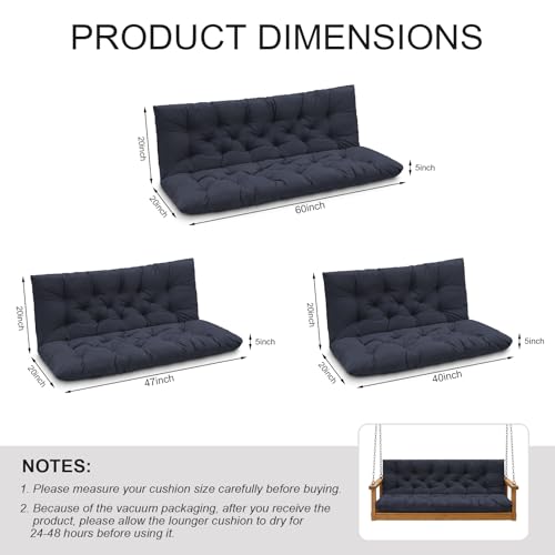LCYY.TG Outdoor Swing Cushions, 3 Seat Porch Swing Cushion Replacement with Backrest, Swing Cushions for Outdoor Furniture, for Porch Garden,Patio,Backyard Bench Cushion