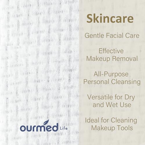 Ourmed Life Disposable Face Towel | 150 Count Lint-Free Biodegradable Clean Towels | Dry Makeup Remover Wipes | Super Soft & Thick for Sensitive Skin | 10-Inch X 12-Inch Extra Large Size | Pack of 3